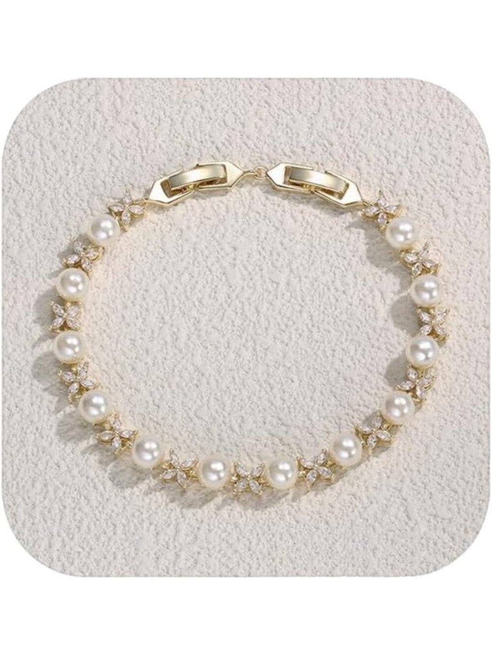 Elegant Simulated Pearl & CZ Wedding Leaf Tennis Bracelet for Brides & Women